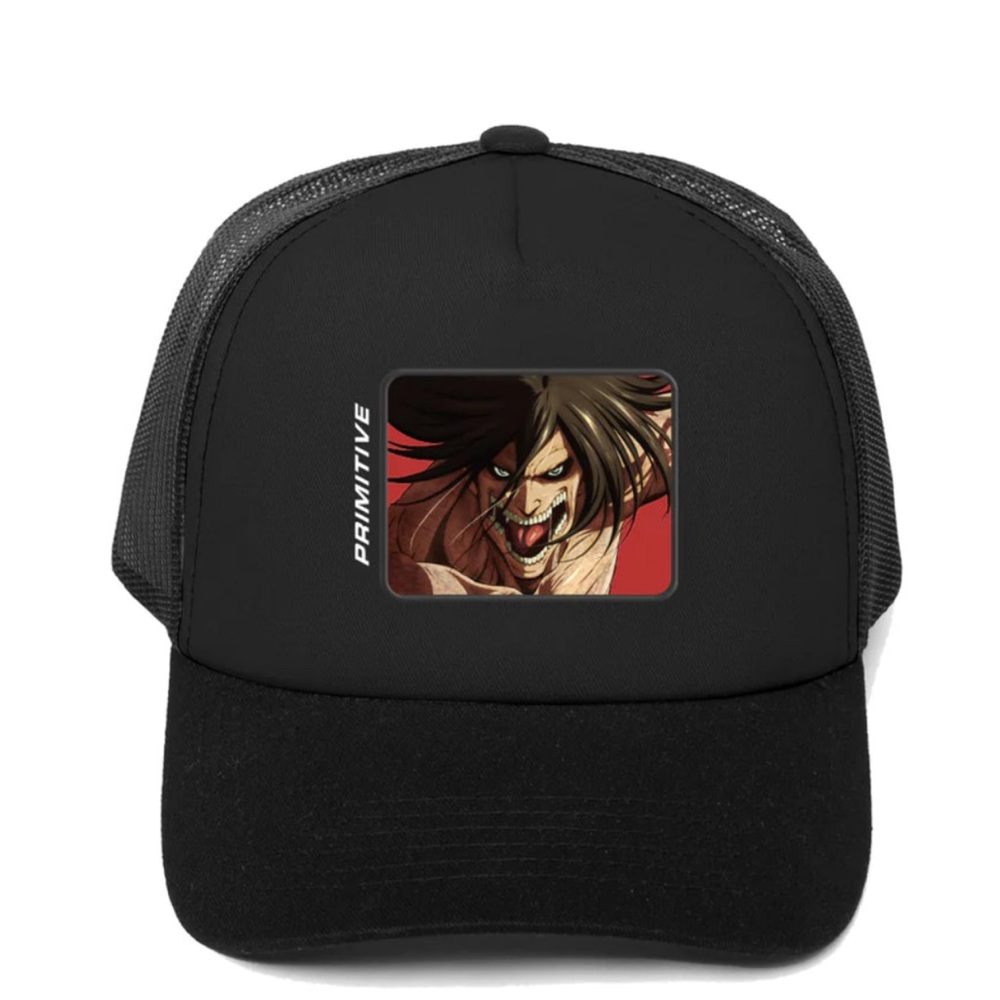 Primitive Black Trucker Hat with Anime Graphic